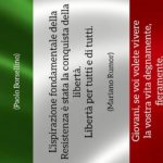 Festa della Liberazione - Immagine della bandiera italiana con frasi di Pertini, Rumor e Borsellino